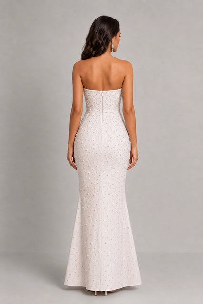 Aurelia Pearl Draped Gown — Pearl White