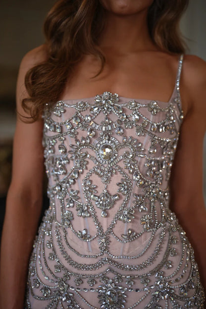 Marcella Crystal Embellished Mini Dress - Silver Blush
