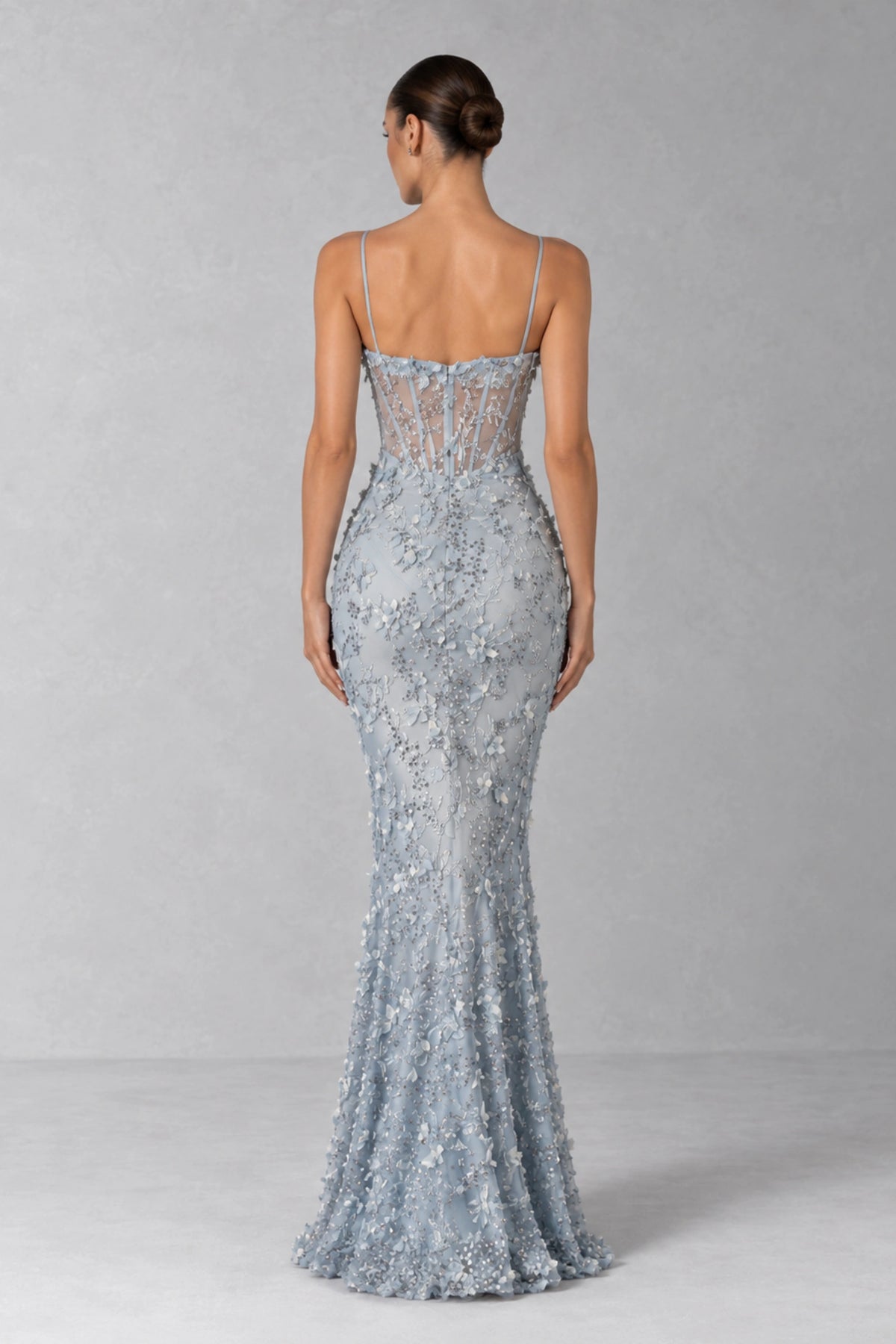 Odette Crystal Floral Corset Gown — Icy Blue