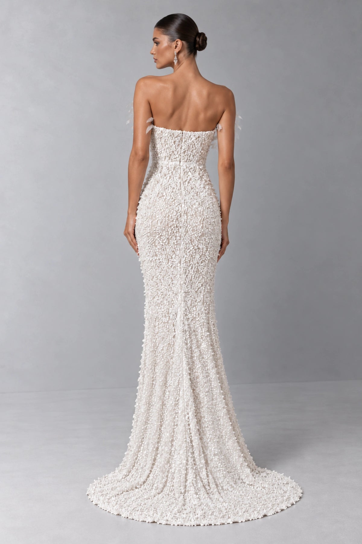 Aurelia Pearl Bloom Plunging Gown — Ivory White