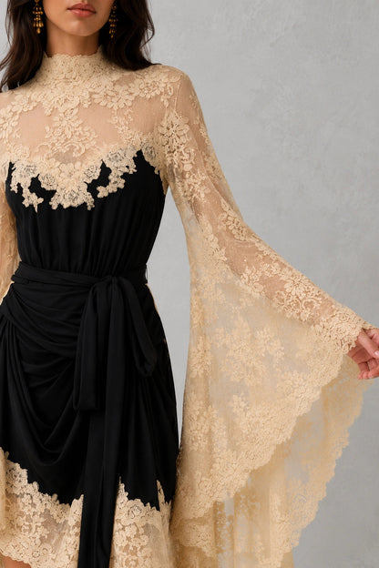 Ethereal Lace Gown - Black Champagne