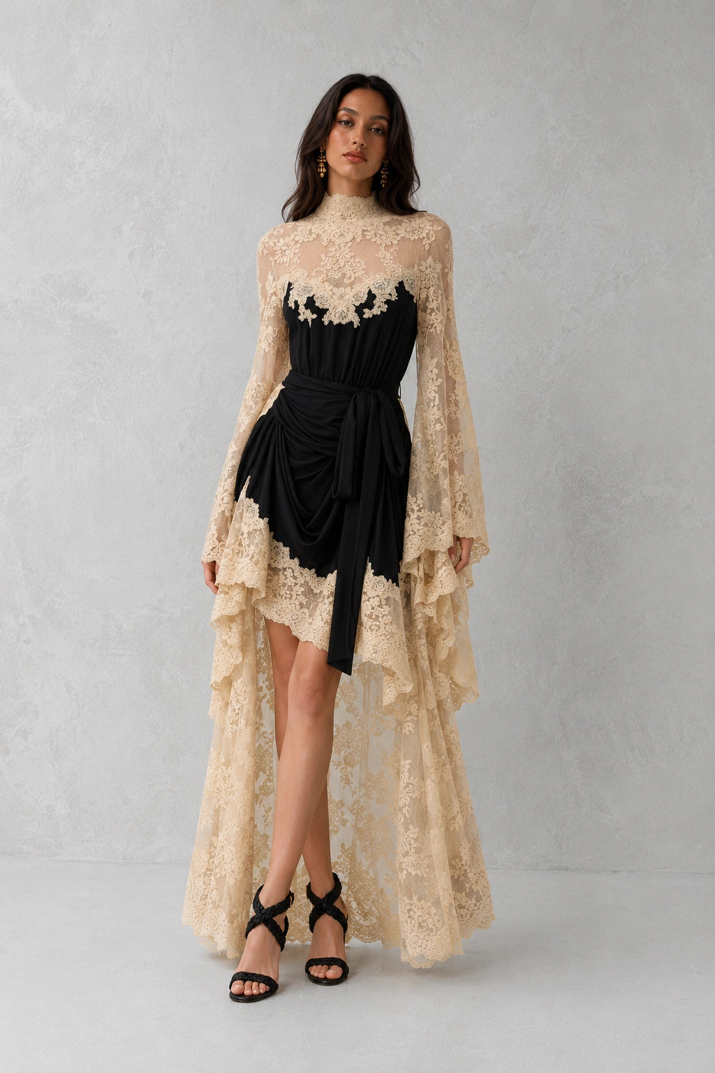 Ethereal Lace Gown - Black Champagne