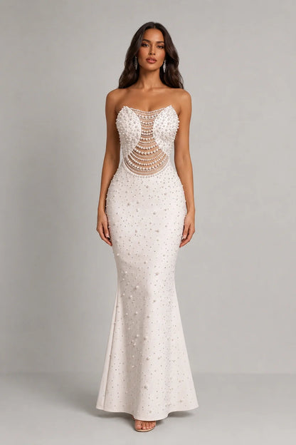 Aurelia Pearl Draped Gown — Pearl White