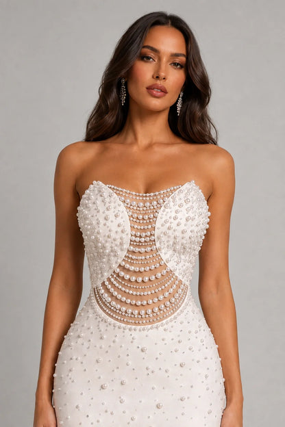 Aurelia Pearl Draped Gown — Pearl White