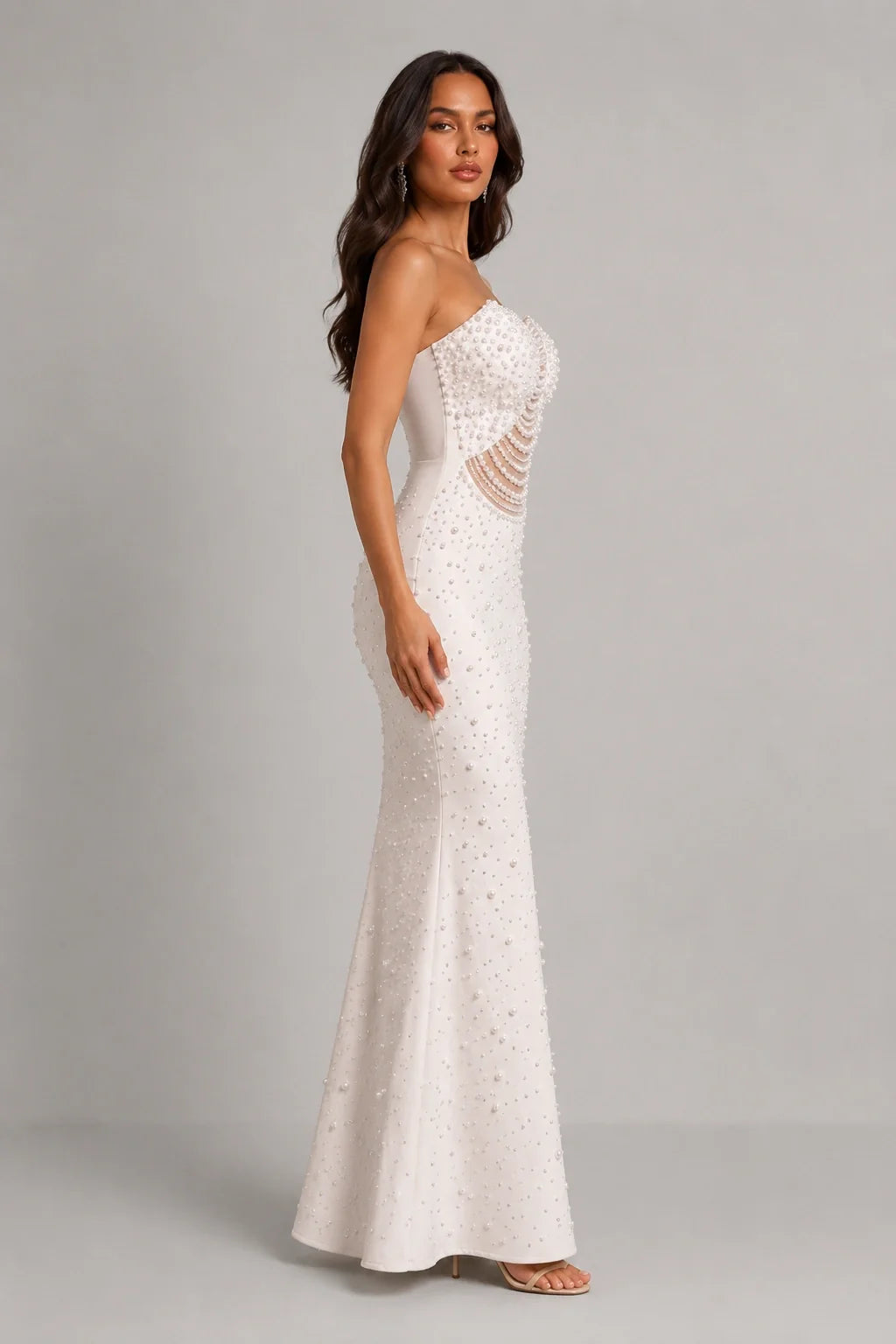 Aurelia Pearl Draped Gown — Pearl White