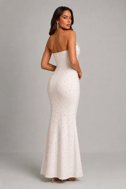 Aurelia Pearl Draped Gown — Pearl White