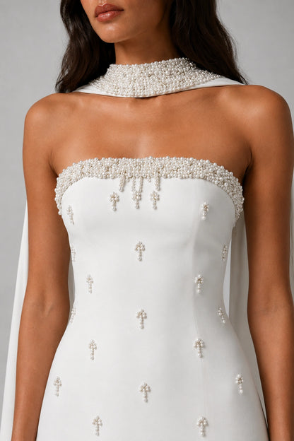 Celestia Pearl Scarf Gown — Ivory White