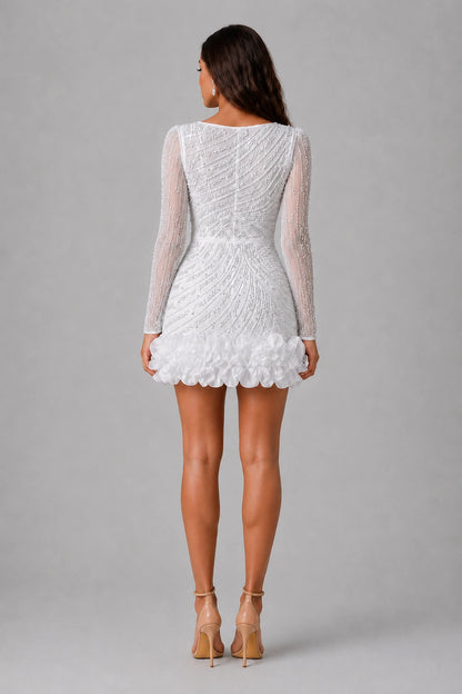 Éveline Pearl Beaded Ruffle Mini Dress — Pearl White