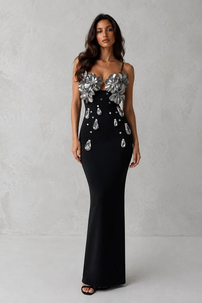 Celestine Crystal Bloom Gown — Midnight Black