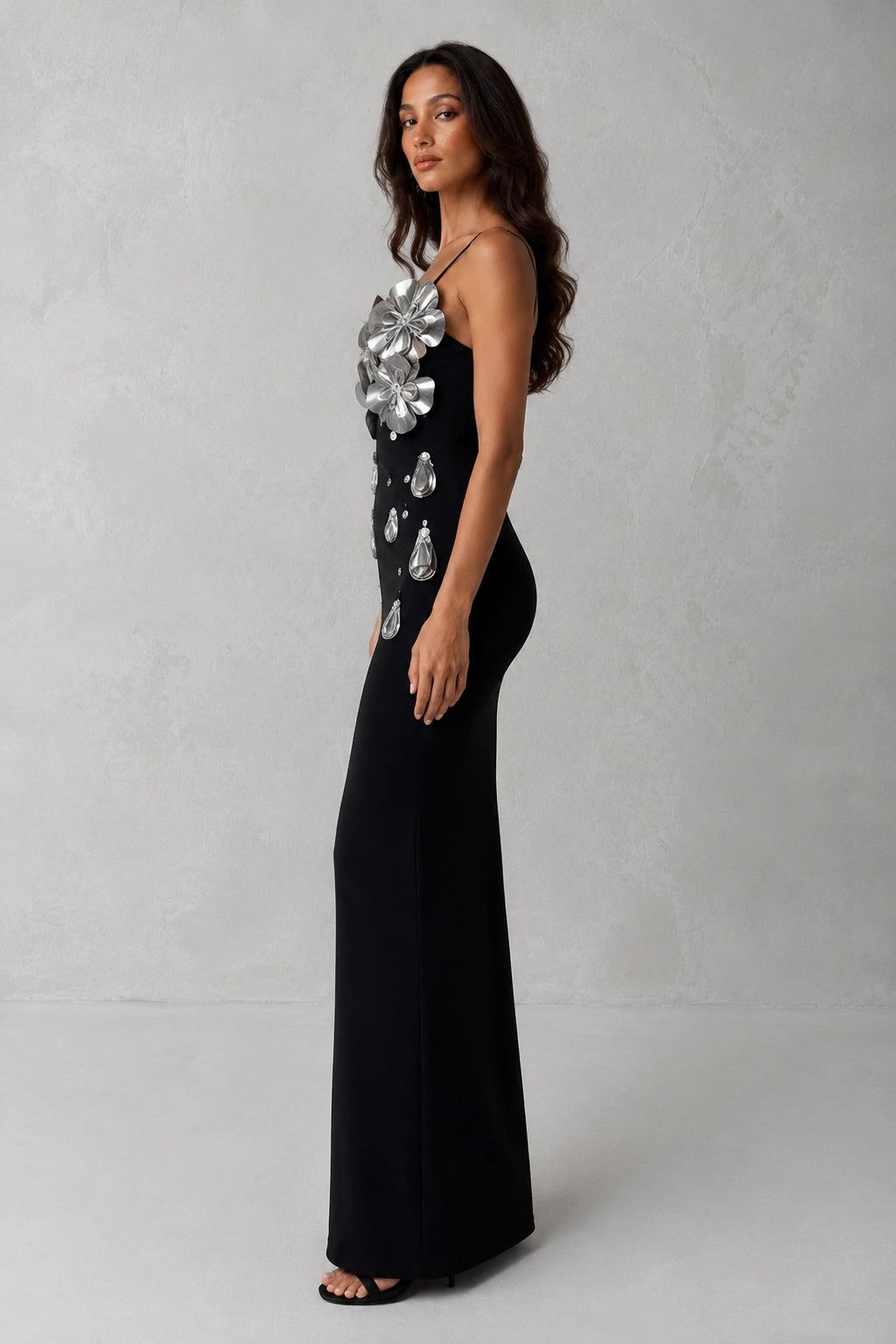 Celestine Crystal Bloom Gown — Midnight Black