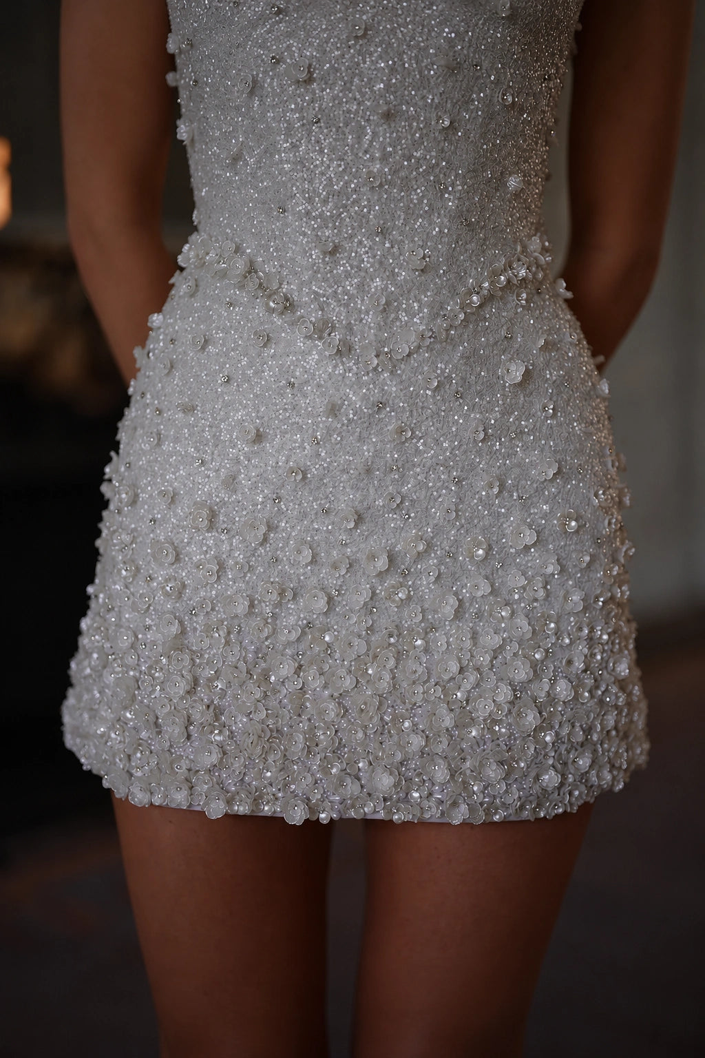 Mirelle Pearl Embellished Mini Dress - Starlight White