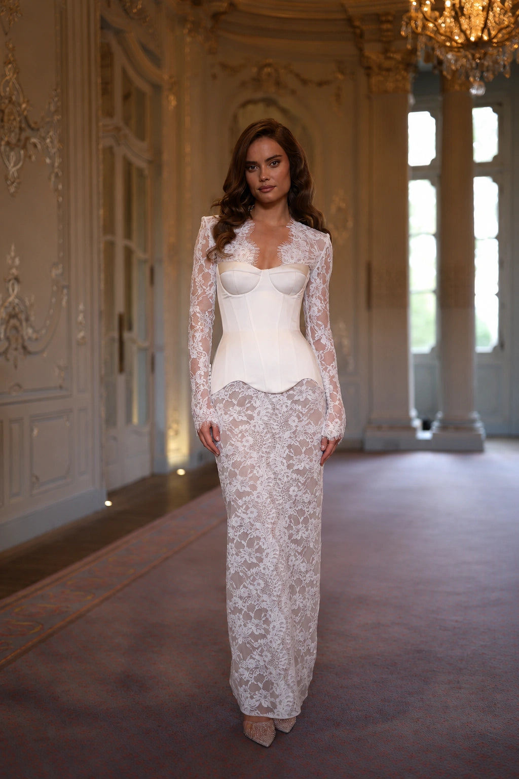 Genevieve Lace Corset Gown - Porcelain Ivory