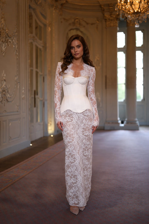 Genevieve Lace Corset Gown - Porcelain Ivory