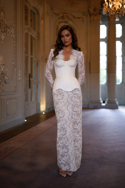 Genevieve Lace Corset Gown - Porcelain Ivory