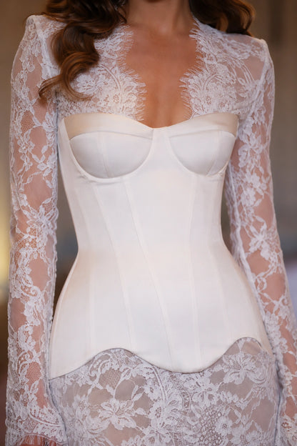 Genevieve Lace Corset Gown - Porcelain Ivory