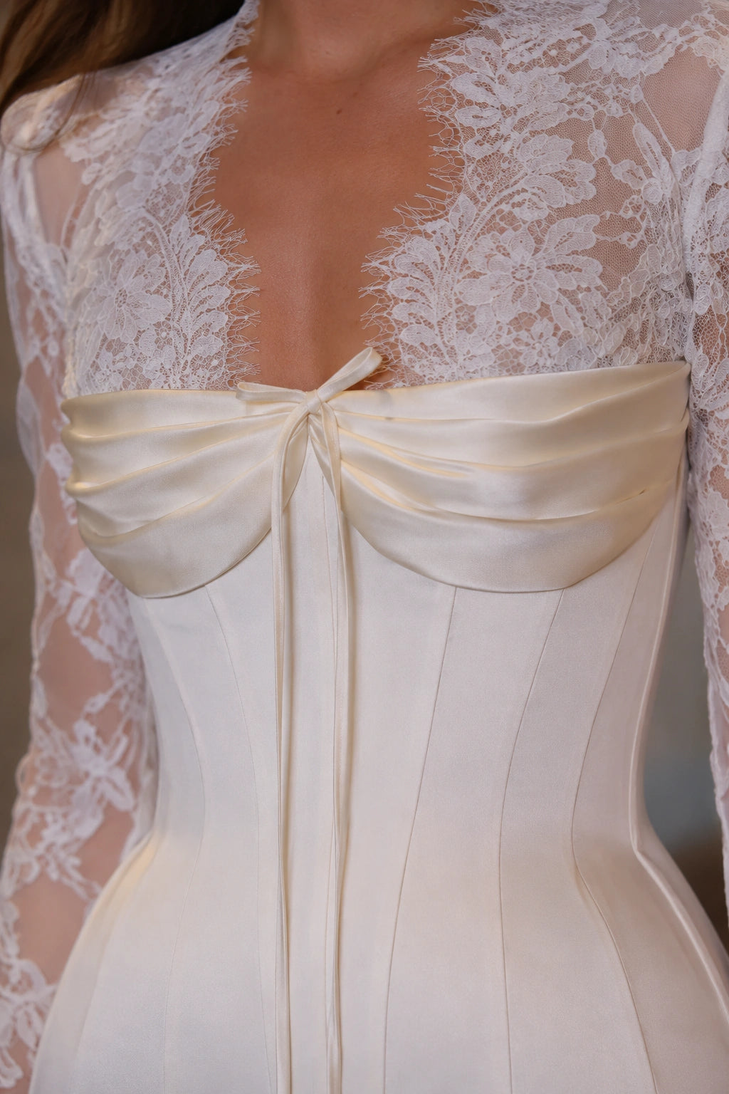 Evangeline Draped Lace Corset Gown - Ivory Pearl