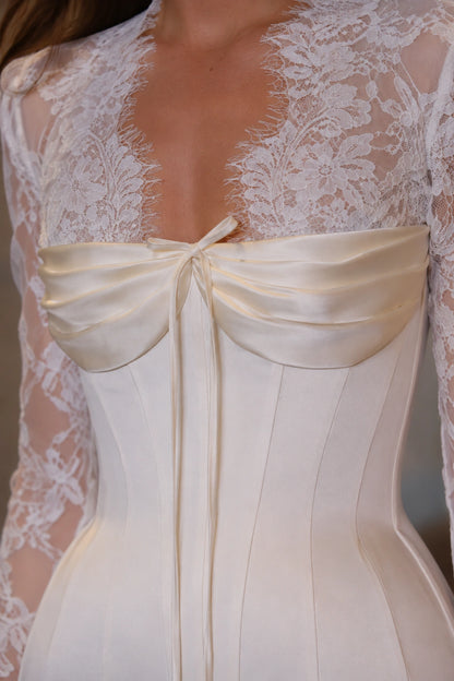 Evangeline Draped Lace Corset Gown - Ivory Pearl