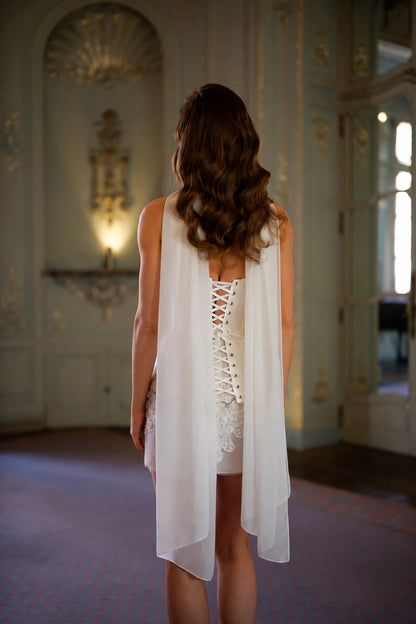 Colette Lace Corset Mini Dress - Ivory Veil