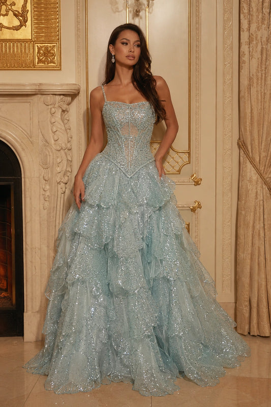 Lisette Crystal Tiered Ball Gown - Icy Blue