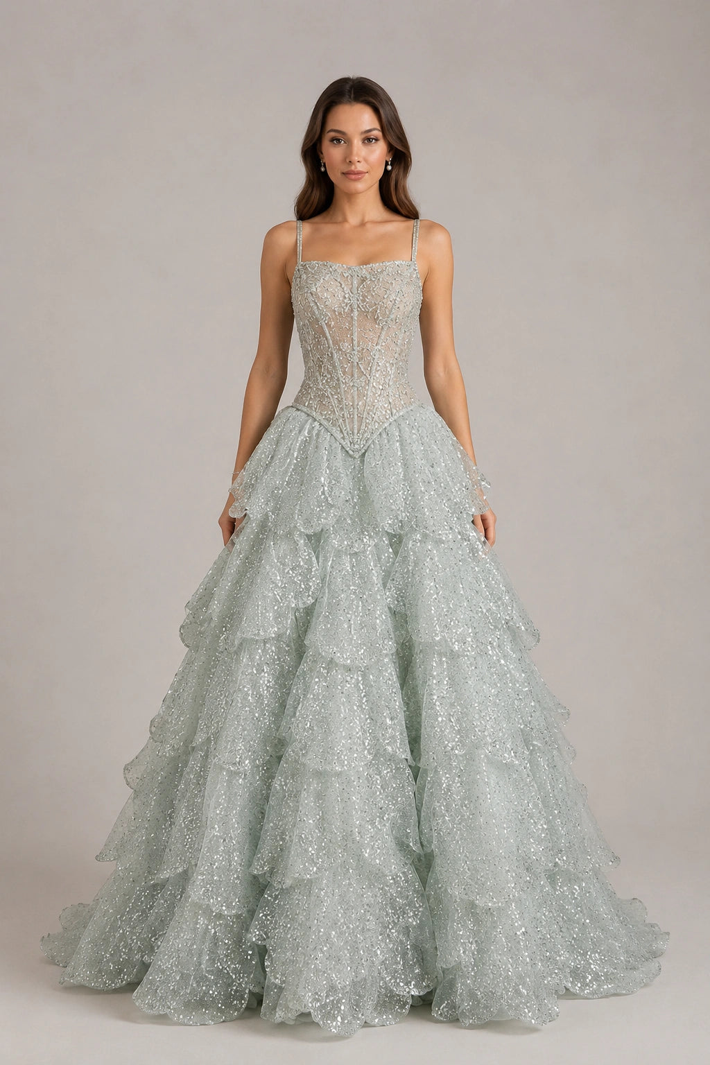 Lisette Crystal Tiered Ball Gown - Icy Blue