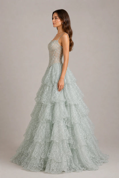Lisette Crystal Tiered Ball Gown - Icy Blue