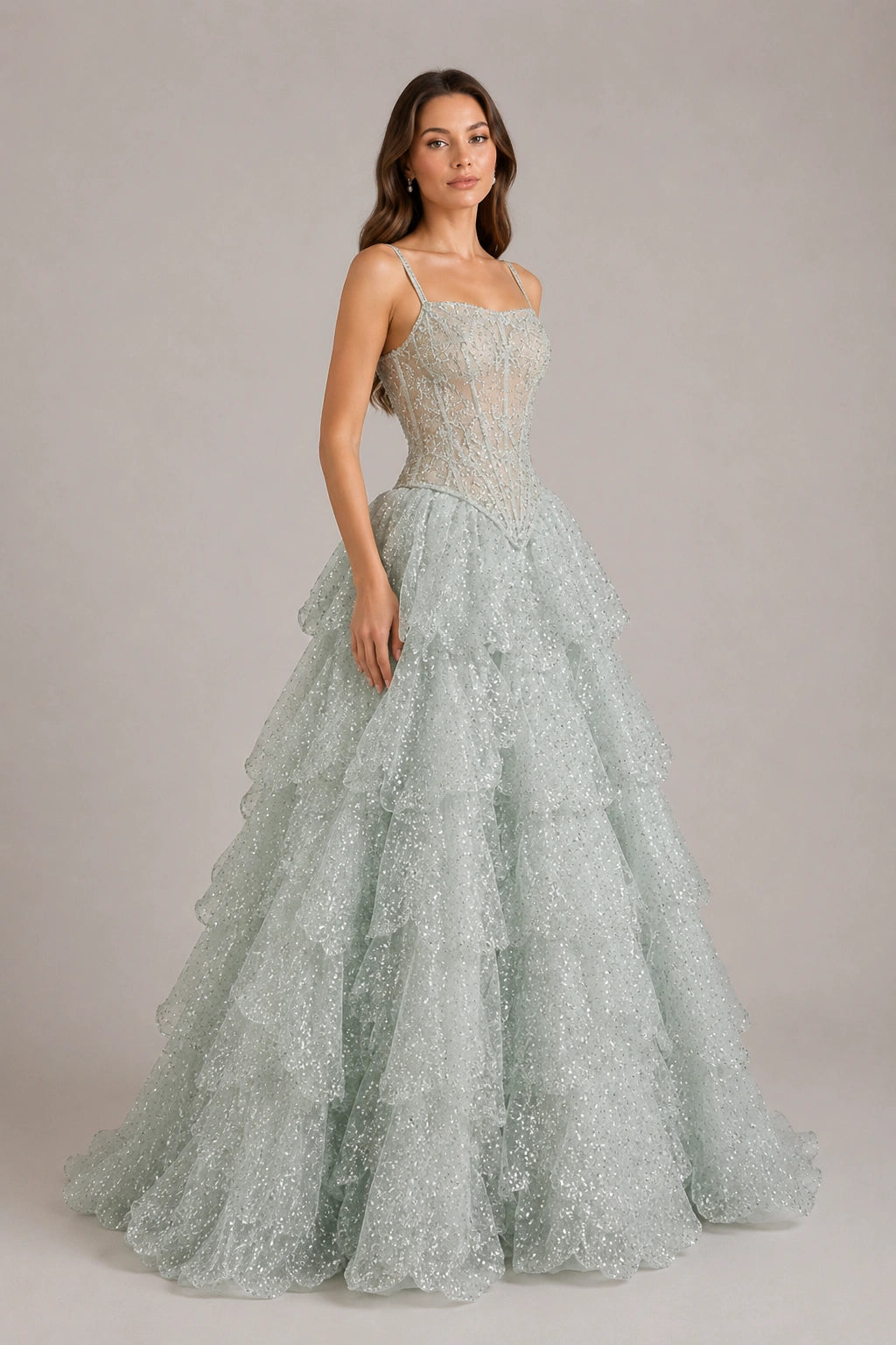 Lisette Crystal Tiered Ball Gown - Icy Blue