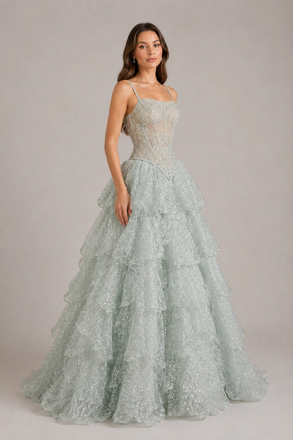 Lisette Crystal Tiered Ball Gown - Icy Blue