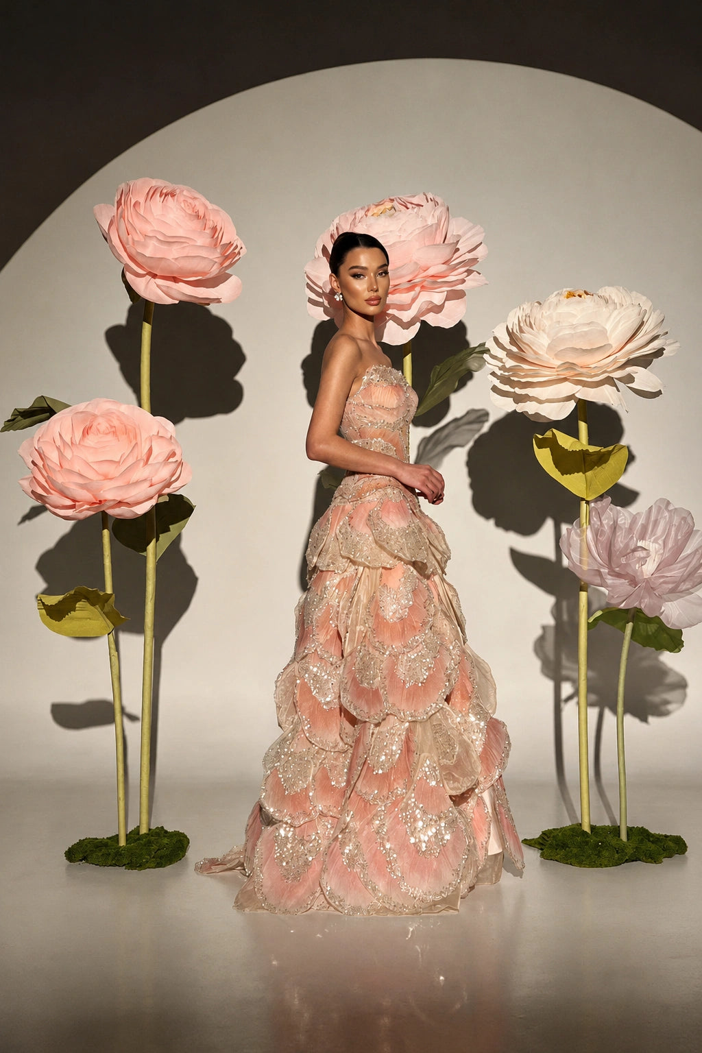 Fleurine Crystal Petal Ball Gown - Blush Rose