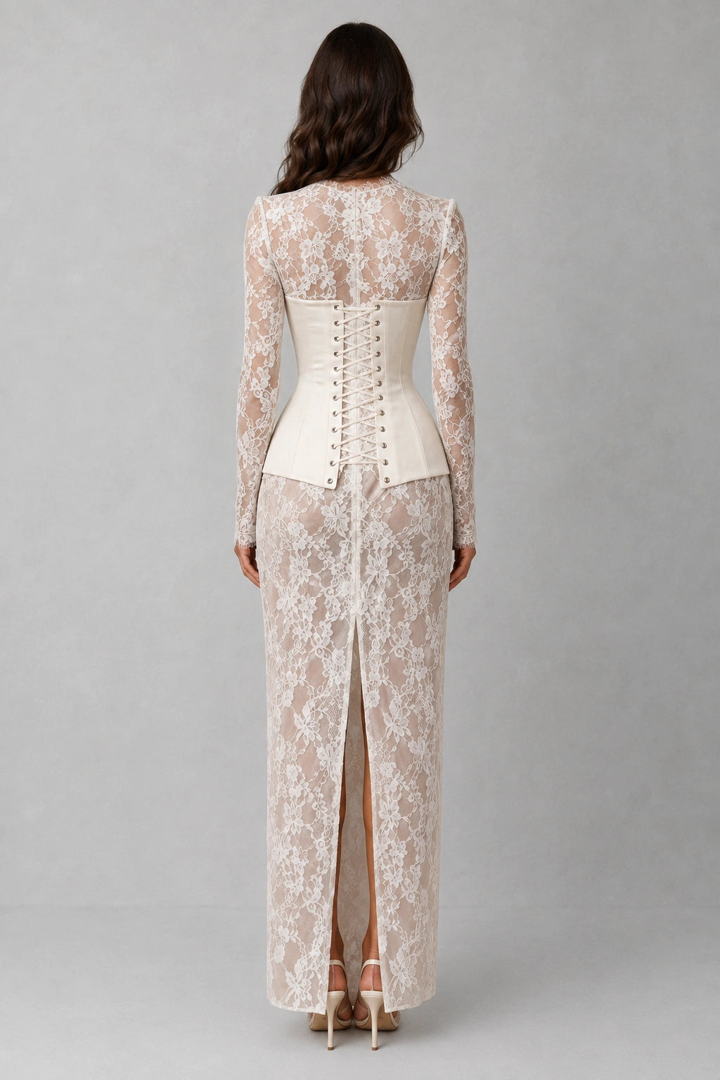 Evangeline Draped Lace Corset Gown - Ivory Pearl