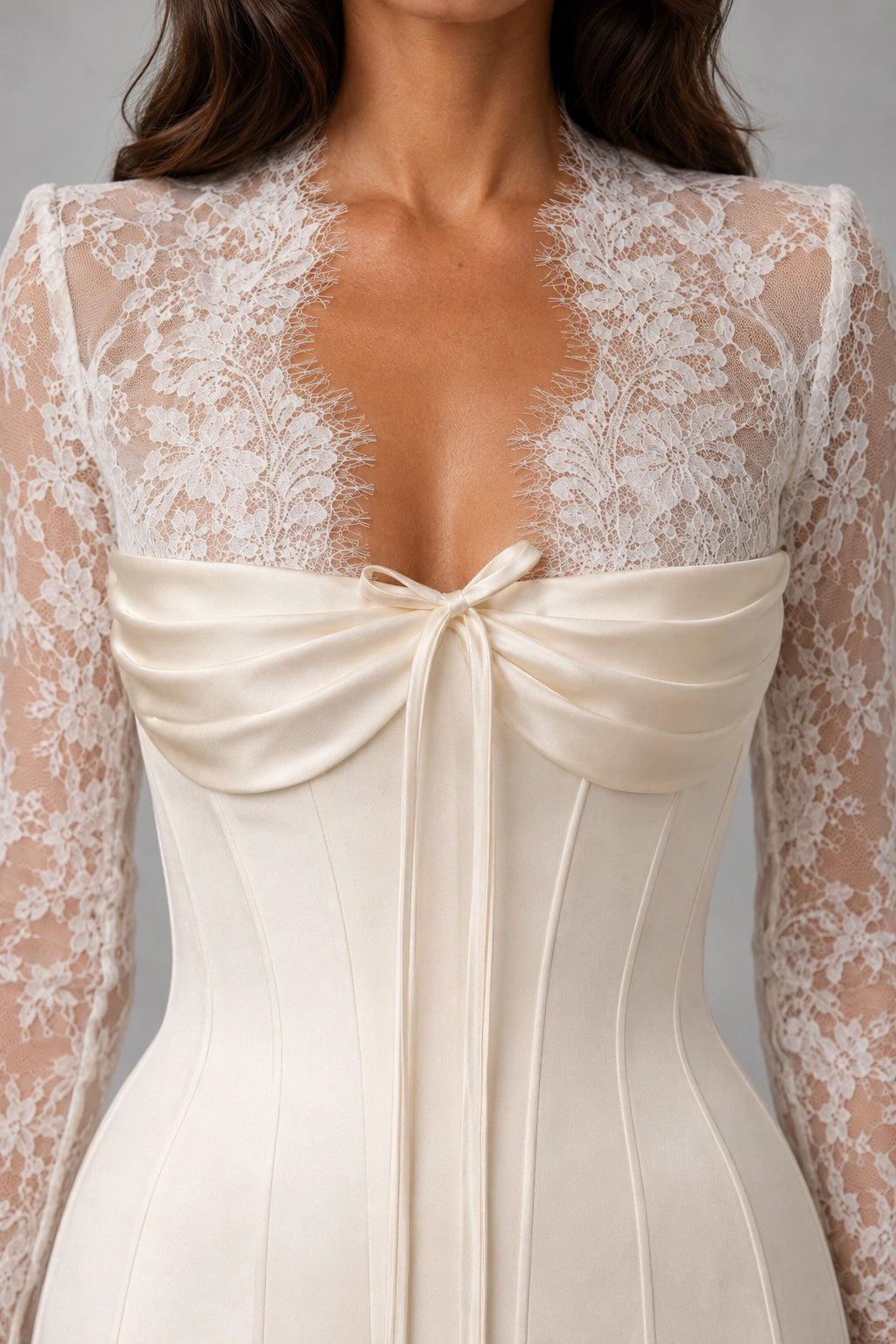 Evangeline Draped Lace Corset Gown - Ivory Pearl