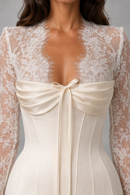 Evangeline Draped Lace Corset Gown - Ivory Pearl