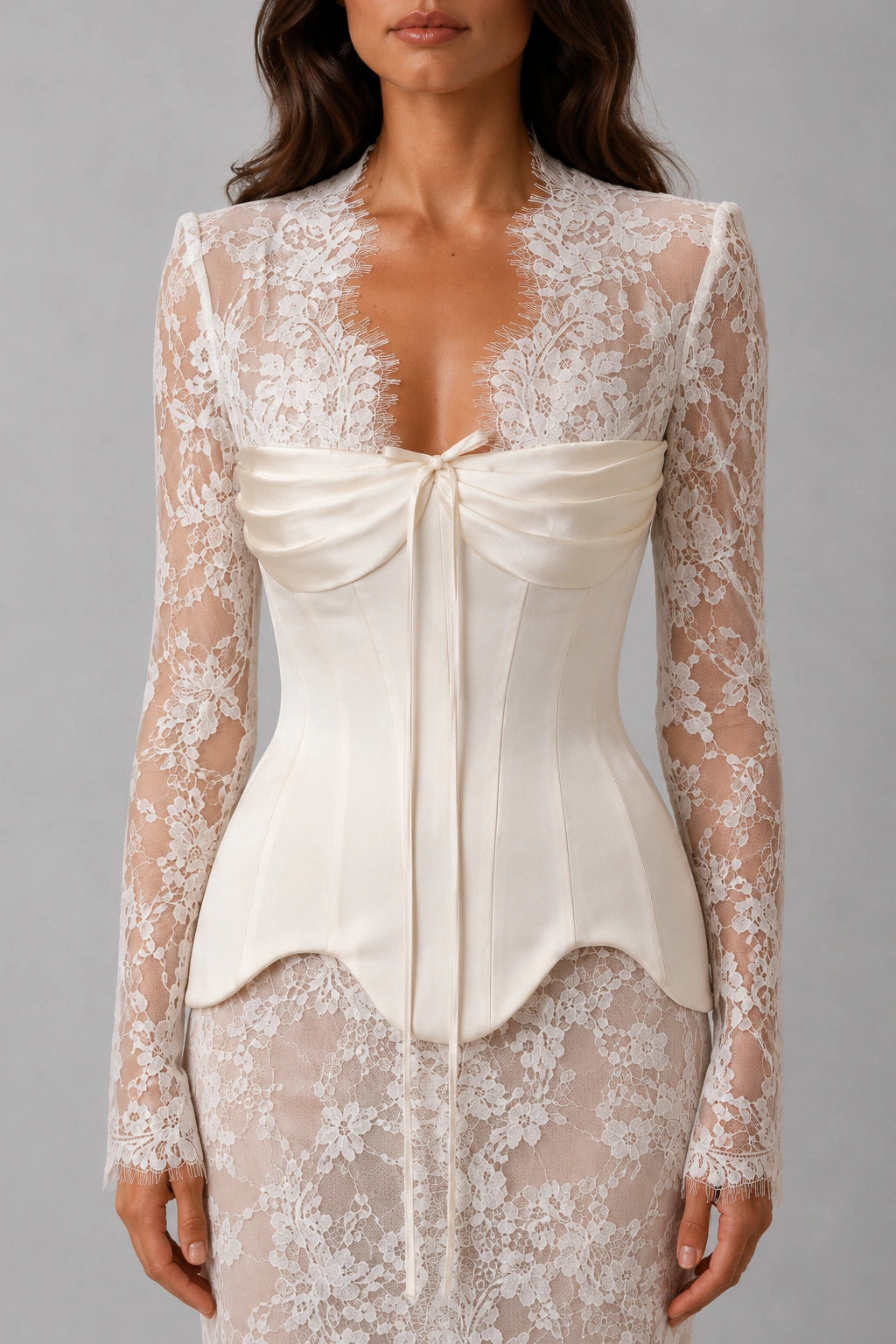 Evangeline Draped Lace Corset Gown - Ivory Pearl