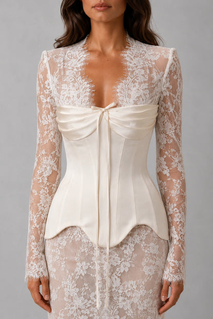 Evangeline Draped Lace Corset Gown - Ivory Pearl