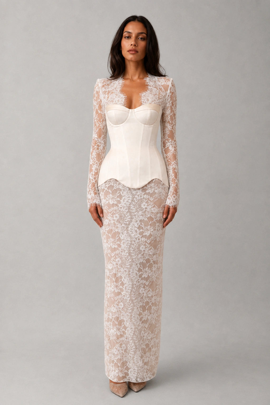 Genevieve Lace Corset Gown - Porcelain Ivory