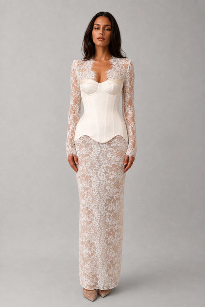 Genevieve Lace Corset Gown - Porcelain Ivory