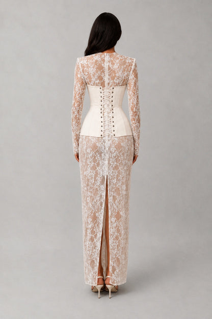 Genevieve Lace Corset Gown - Porcelain Ivory