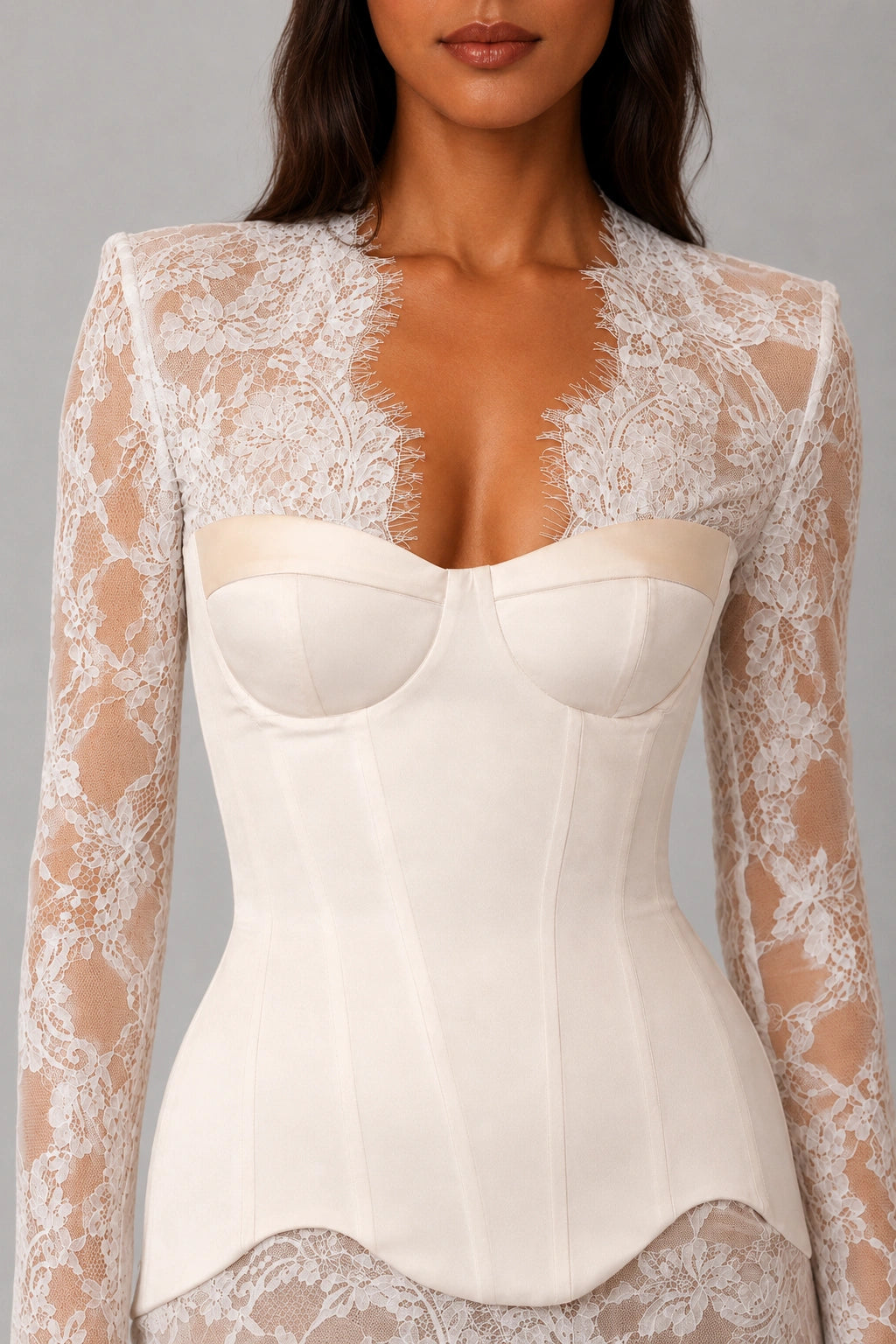 Genevieve Lace Corset Gown - Porcelain Ivory