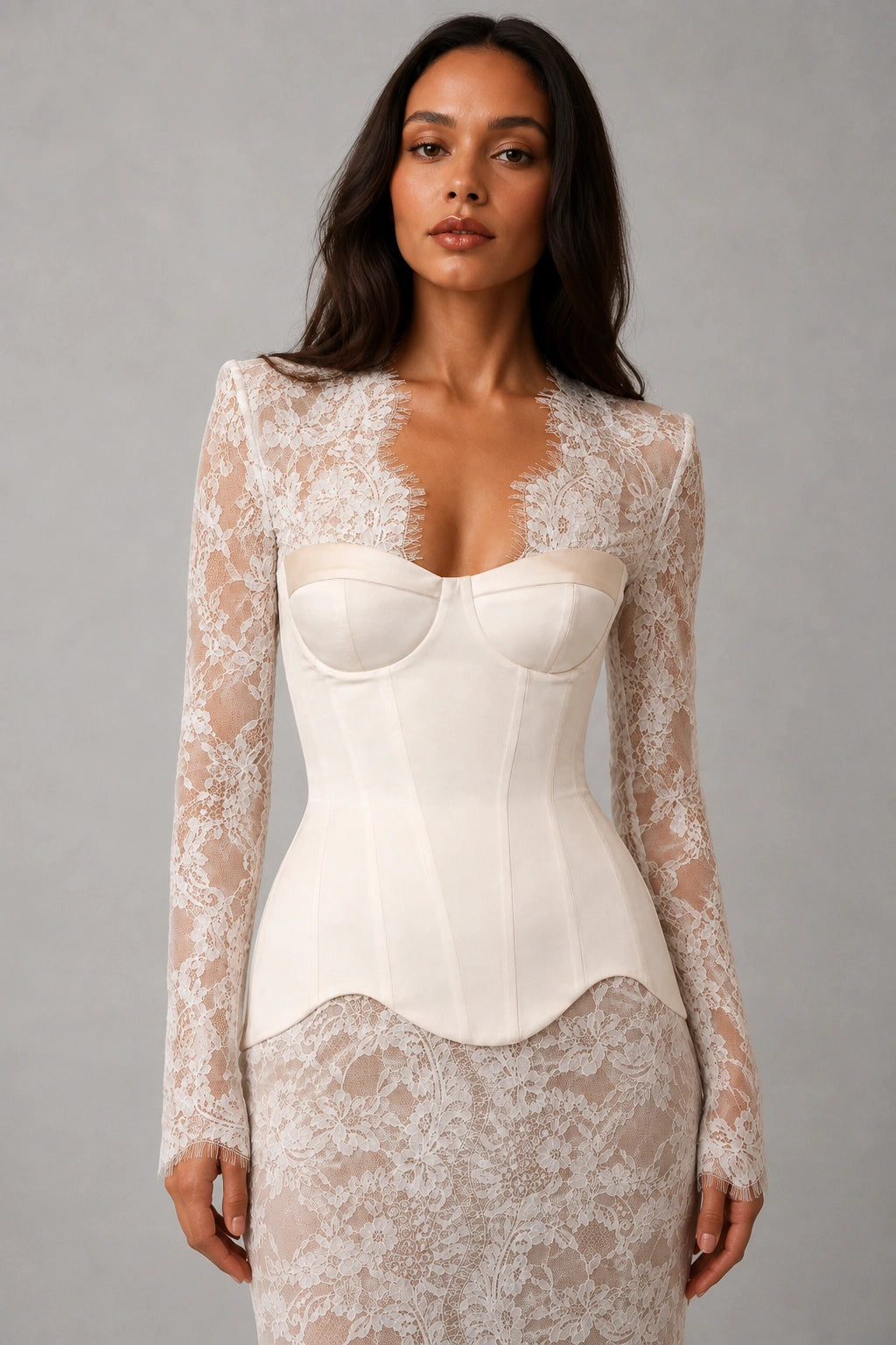 Genevieve Lace Corset Gown - Porcelain Ivory