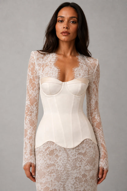 Genevieve Lace Corset Gown - Porcelain Ivory
