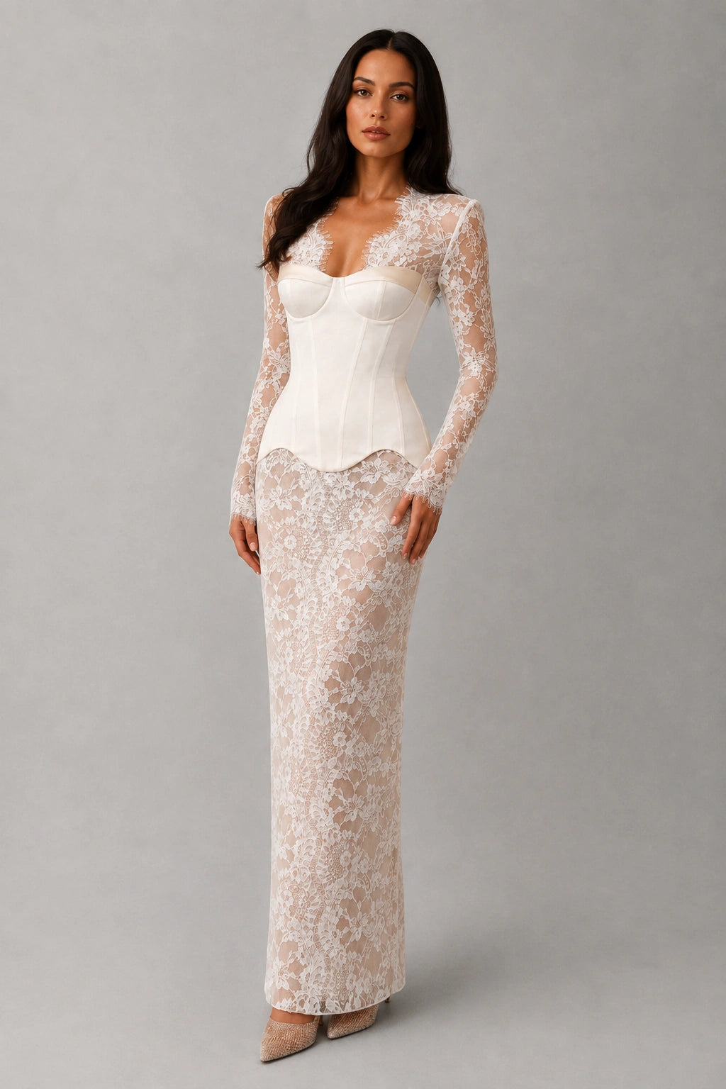Genevieve Lace Corset Gown - Porcelain Ivory