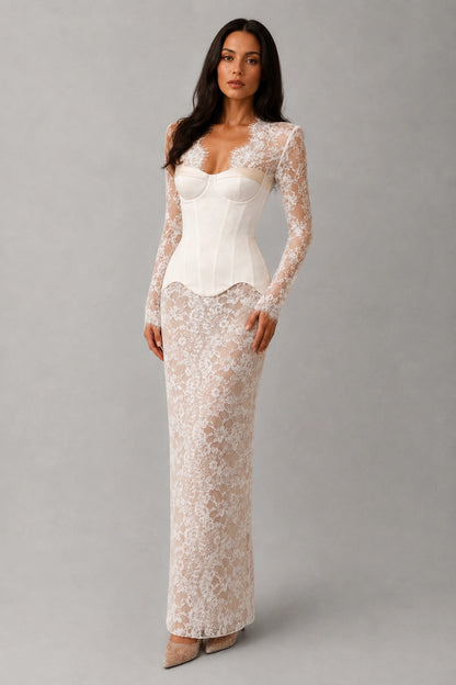 Genevieve Lace Corset Gown - Porcelain Ivory