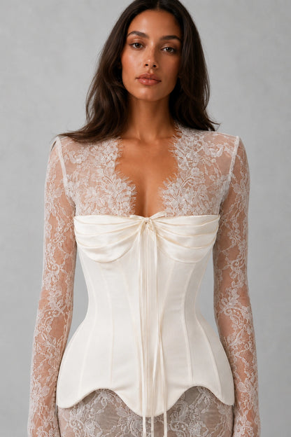 Violetta Draped Corset Mini Dress - Ivory Blossom
