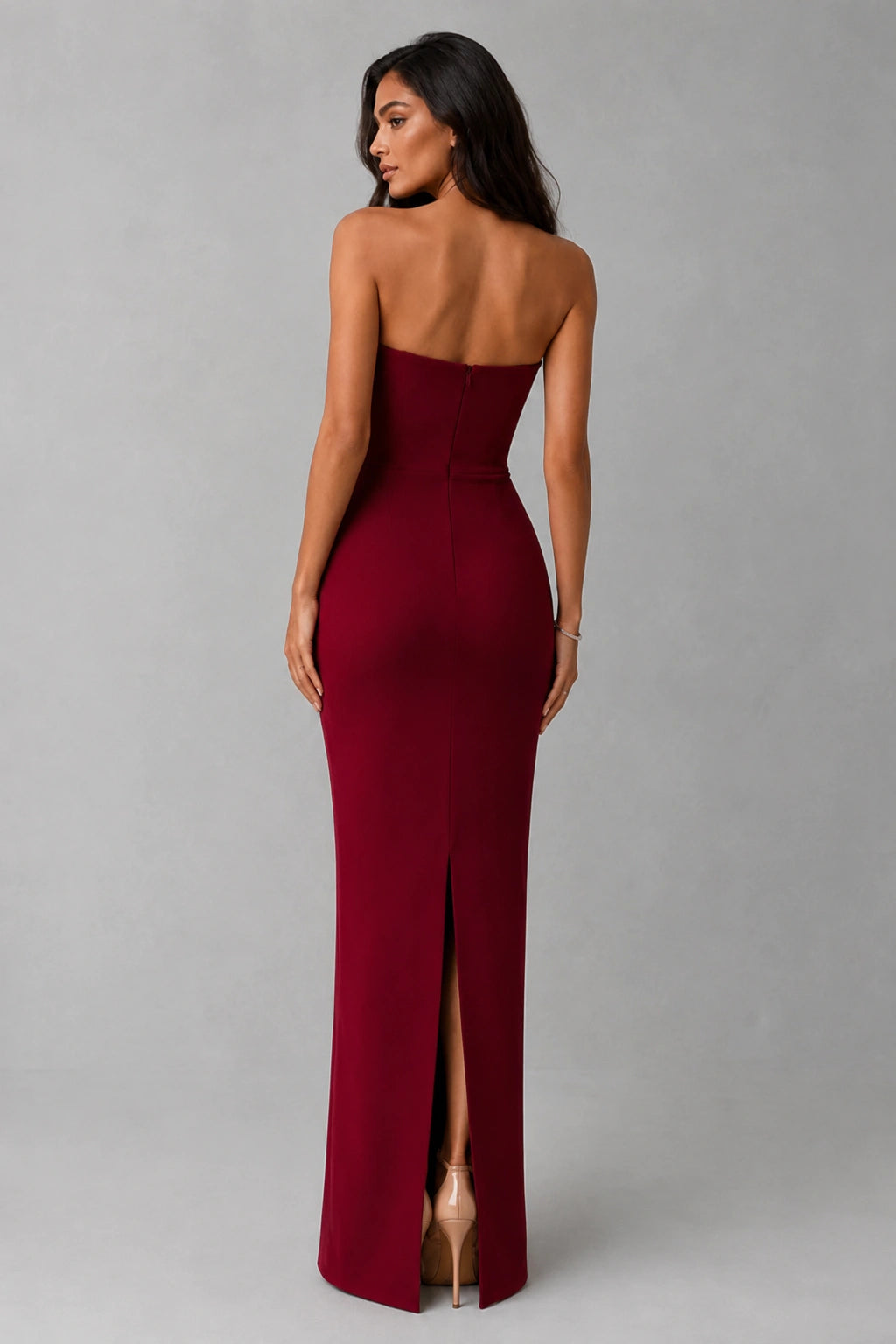 Rosalie Floral Appliqué Gown — Crimson Red