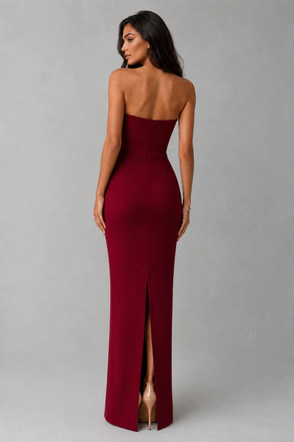 Rosalie Floral Appliqué Gown — Crimson Red