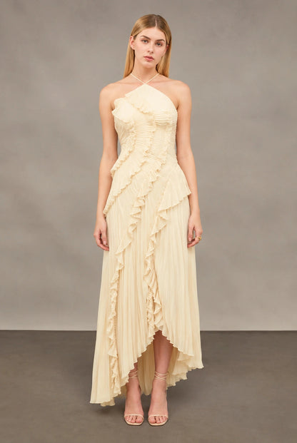 Aurora Pleated Gown - Buttercream Yellow