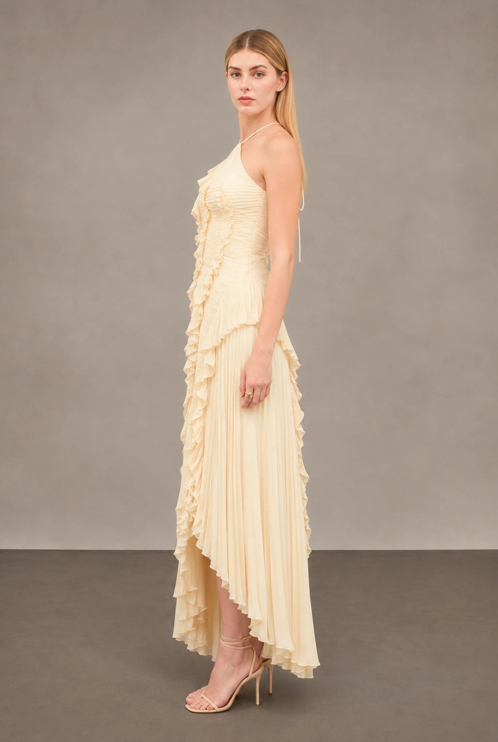 Aurora Pleated Gown - Buttercream Yellow