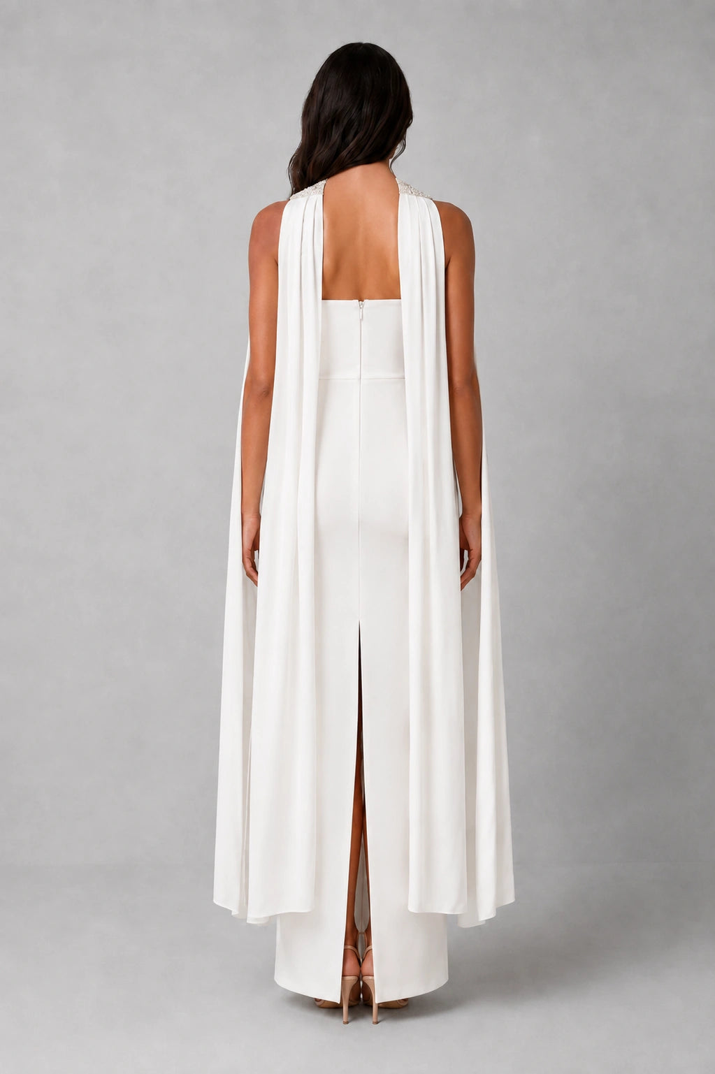 Celestia Pearl Scarf Gown — Ivory White