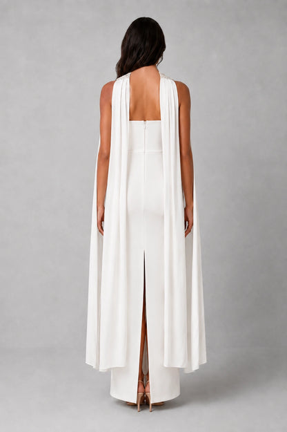 Celestia Pearl Scarf Gown — Ivory White