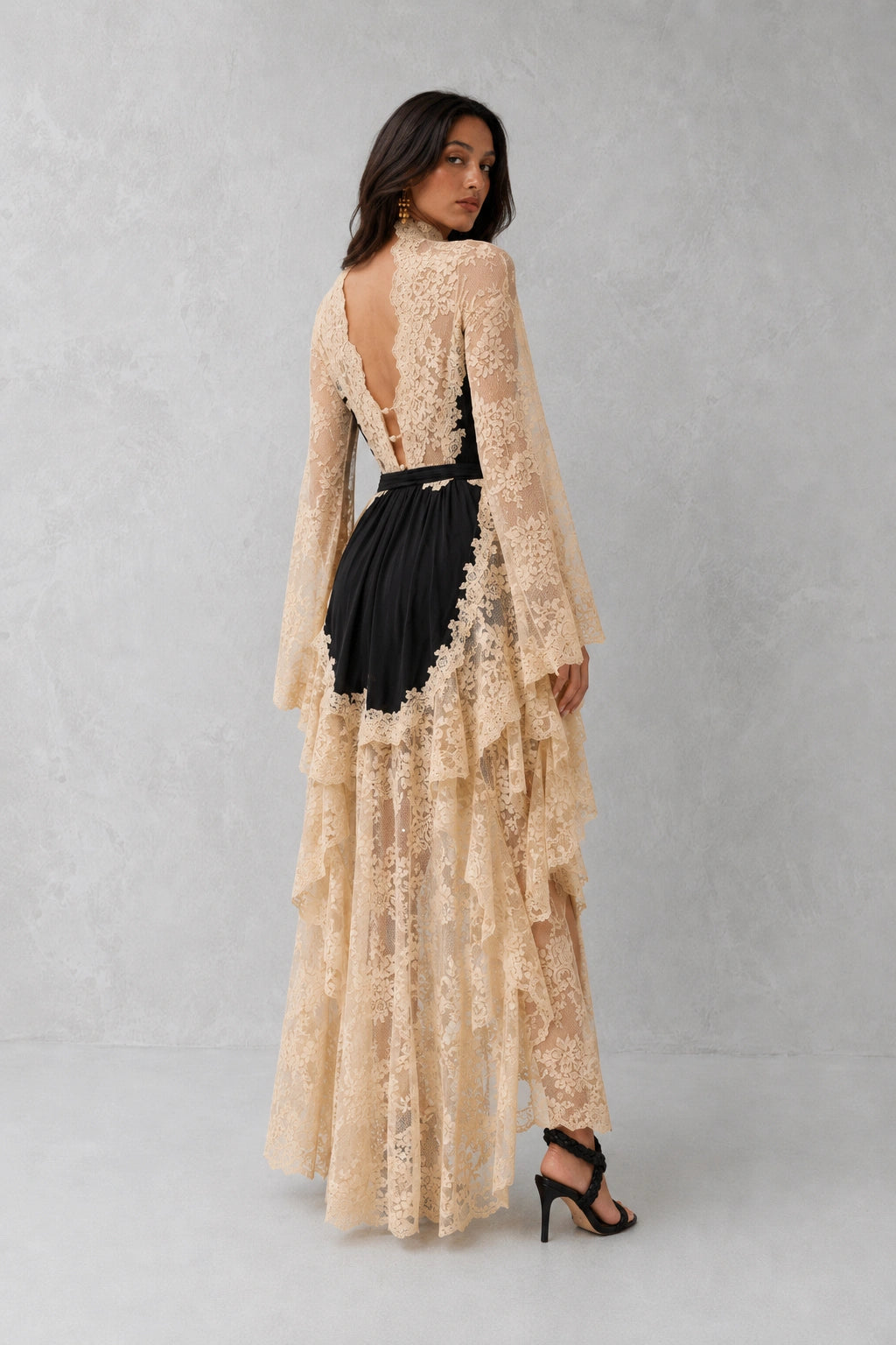 Ethereal Lace Gown - Black Champagne