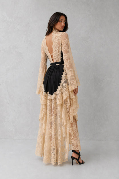 Ethereal Lace Gown - Black Champagne